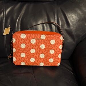 Michael Kors Orange and White Polka Dot Crossbody Bag